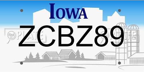 ZCBZ89 Iowa License Plate
