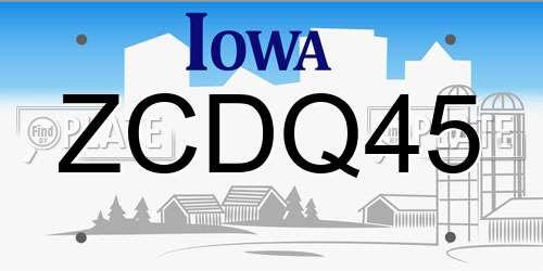 ZCDQ45 Iowa License Plate