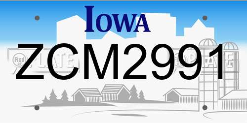 ZCM2991 Iowa License Plate