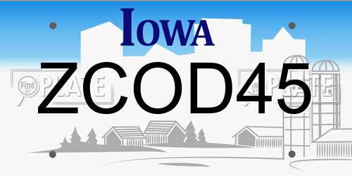 ZCOD45 Iowa License Plate