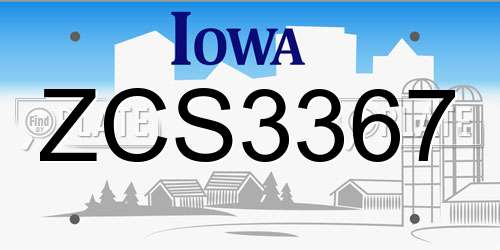 ZCS3367 Iowa License Plate