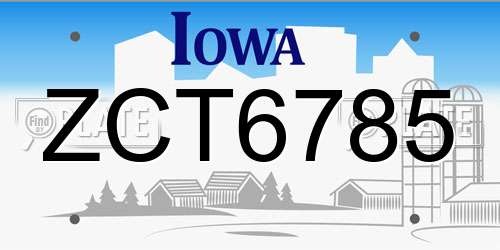 ZCT6785 Iowa License Plate