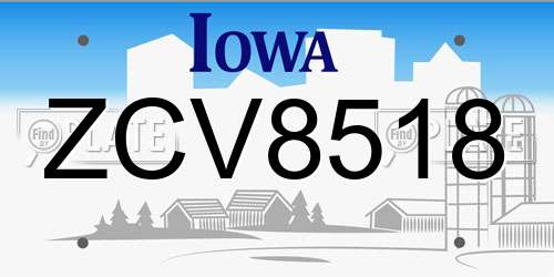 ZCV8518 Iowa License Plate