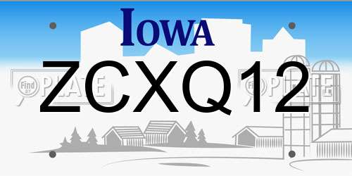 ZCXQ12 Iowa License Plate