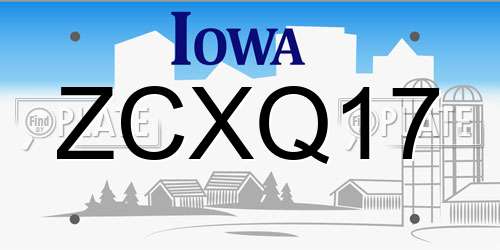ZCXQ17 Iowa License Plate