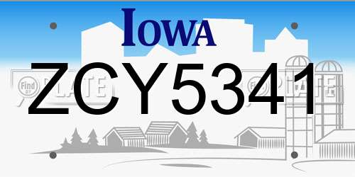 ZCY5341 Iowa License Plate