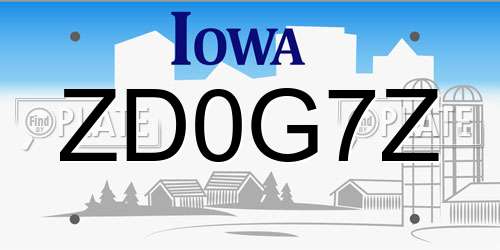 ZD0G7Z Iowa License Plate