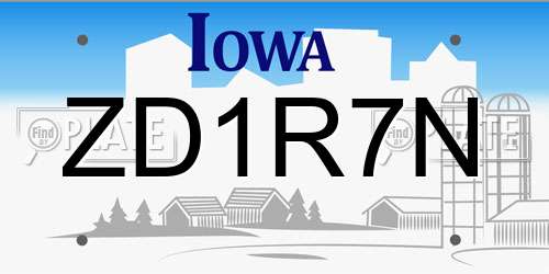 ZD1R7N Iowa License Plate