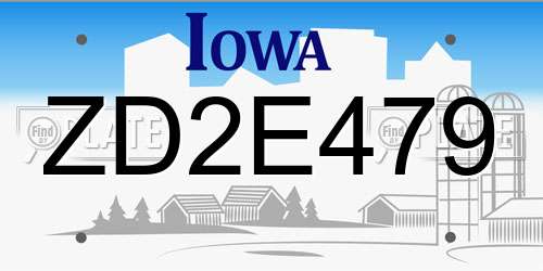 ZD2E479 Iowa License Plate