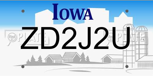 ZD2J2U Iowa License Plate