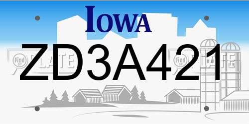 ZD3A421 Iowa License Plate