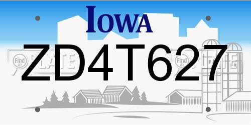ZD4T627 Iowa License Plate