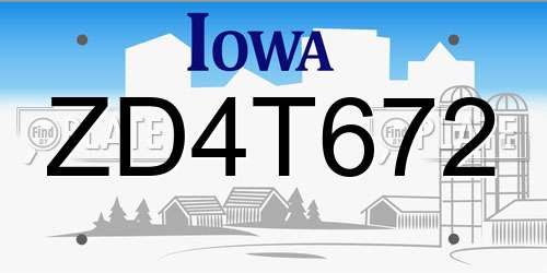 ZD4T672 Iowa License Plate