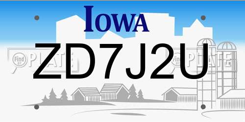 ZD7J2U Iowa License Plate