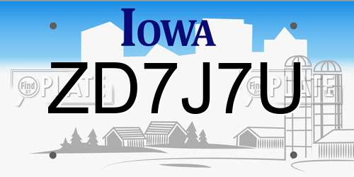ZD7J7U Iowa License Plate