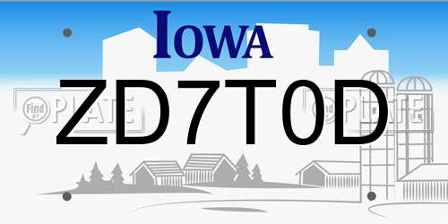 ZD7T0D Iowa License Plate