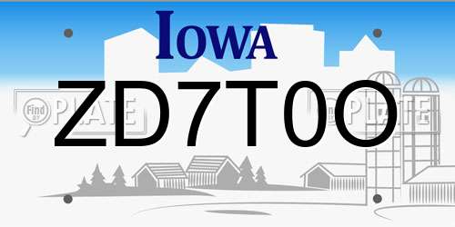ZD7T0O Iowa License Plate