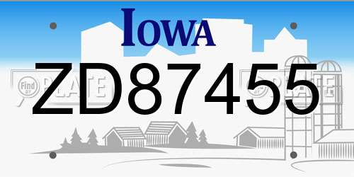 ZD87455 Iowa License Plate