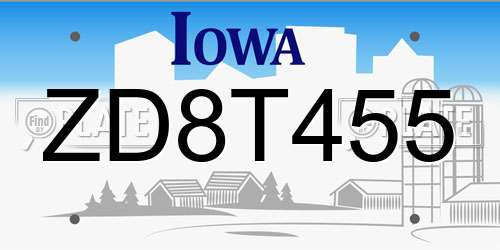 ZD8T455 Iowa License Plate