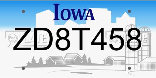 ZD8T458 Iowa License Plate