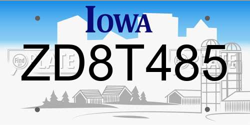 ZD8T485 Iowa License Plate