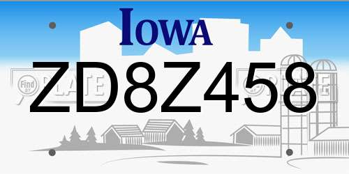 ZD8Z458 Iowa License Plate
