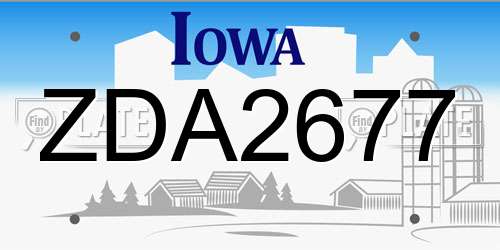 ZDA2677 Iowa License Plate