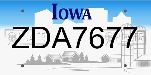ZDA7677 Iowa License Plate
