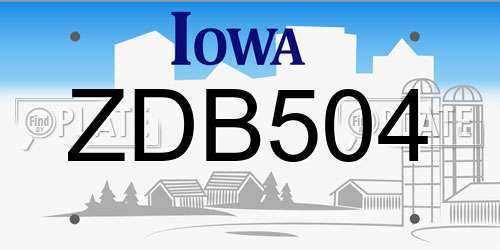 ZDB504 Iowa License Plate