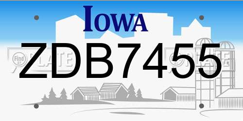 ZDB7455 Iowa License Plate