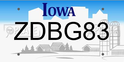 ZDBG83 Iowa License Plate