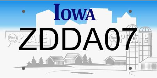ZDDA07 Iowa License Plate