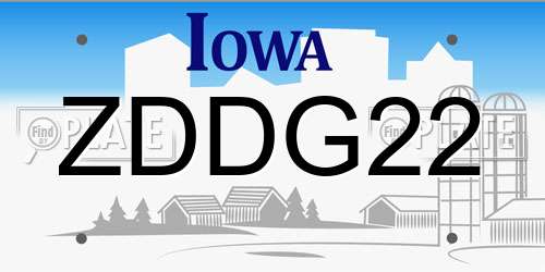ZDDG22 Iowa License Plate