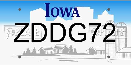 ZDDG72 Iowa License Plate