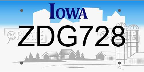 ZDG728 Iowa License Plate