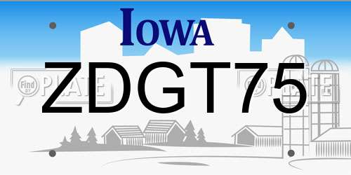 ZDGT75 Iowa License Plate