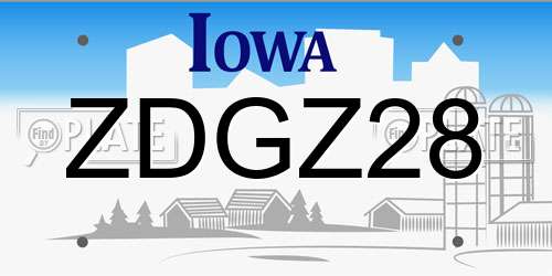 ZDGZ28 Iowa License Plate