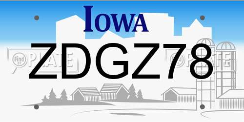 ZDGZ78 Iowa License Plate