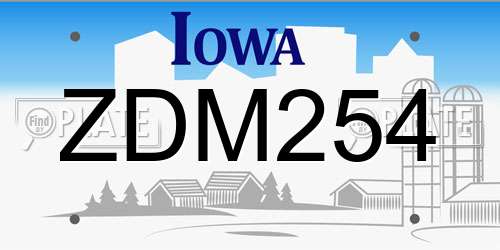 ZDM254 Iowa License Plate