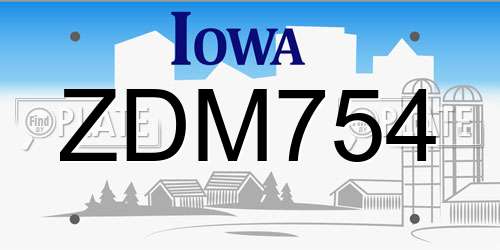 ZDM754 Iowa License Plate