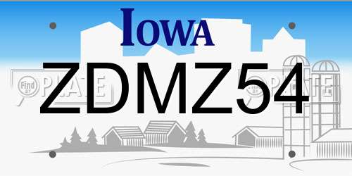 ZDMZ54 Iowa License Plate