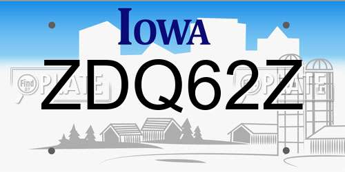 ZDQ62Z Iowa License Plate