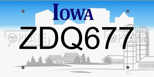 ZDQ677 Iowa License Plate