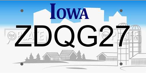 ZDQG27 Iowa License Plate