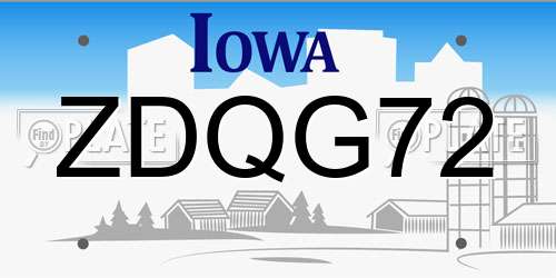 ZDQG72 Iowa License Plate