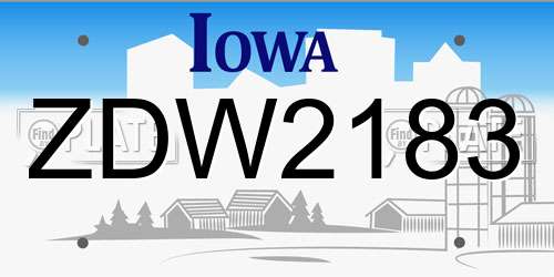 ZDW2183 Iowa License Plate