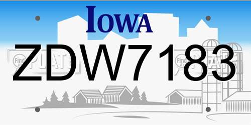 ZDW7183 Iowa License Plate