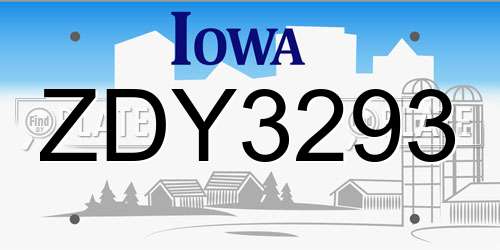 ZDY3293 Iowa License Plate