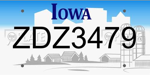 ZDZ3479 Iowa License Plate