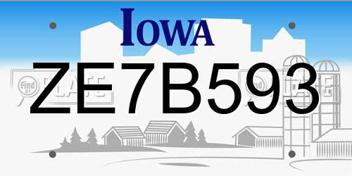 ZE7B593 Iowa License Plate